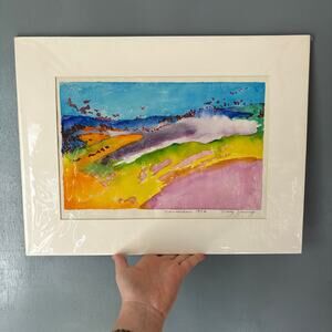 MARY YOUNG Watercolor Art Original "November 1972" Abstract Landscape Colorful